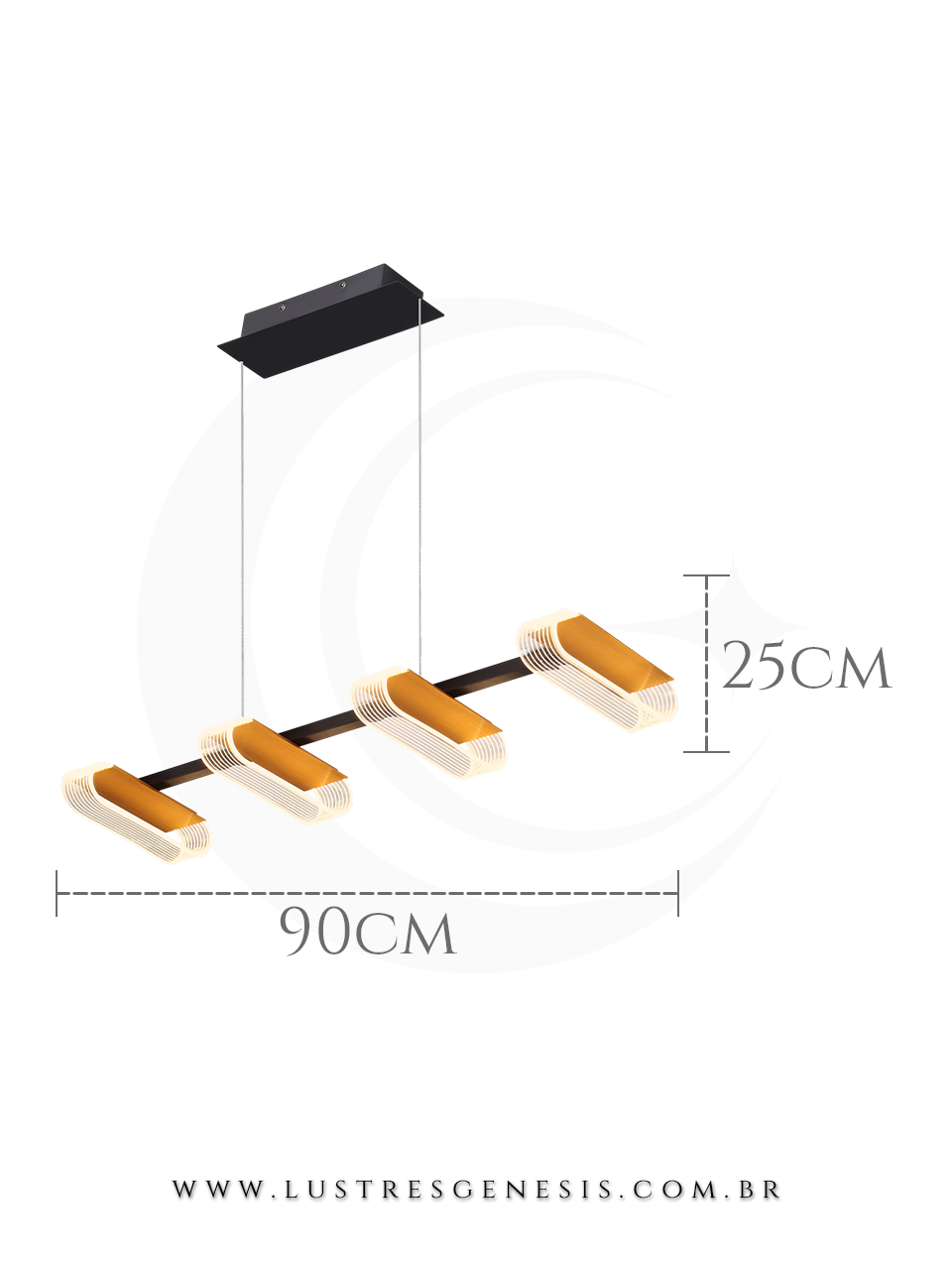 Pendente Moderno LED Retangular DCD01168 Dourado Bivolt 40W 3000K 90x25cm, Sala de Jantar, Cozinha, Bancada Area Gourmet